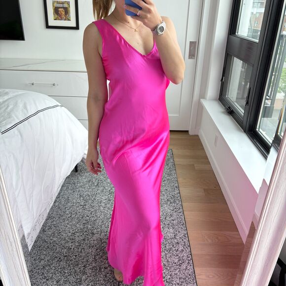 Bardo Collective Sleeveless V-Neck Silky Tank Slip Maxi Dress Fuchsia Small - Picture 5 of 10